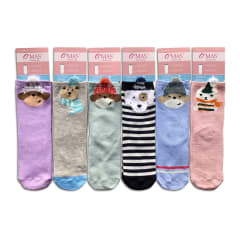 CALCETINES DE NIÑA CORTE MEDIO DISEÑO ANIMALES  TALLA 4 | 12 UNID