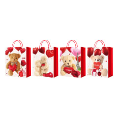 BOLSA DE REGALO OSO GLOBOS ROJO   26X10X32CM | 12 UNID