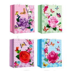 BOLSA DE REGALO FONDO COLORIDO FLORES Y MARIPOSAS 31X12X40CM | 12 UNID_OLD