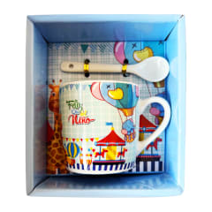 TAZA DE CERAMICA INFANTIL CON CUCHARA 210ML 7.2X7.2CM | 12 UNID