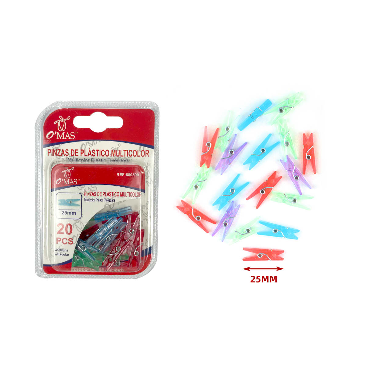 PINZAS DE PLASTICO MULTICOLOR 25 MM 20 PCS1