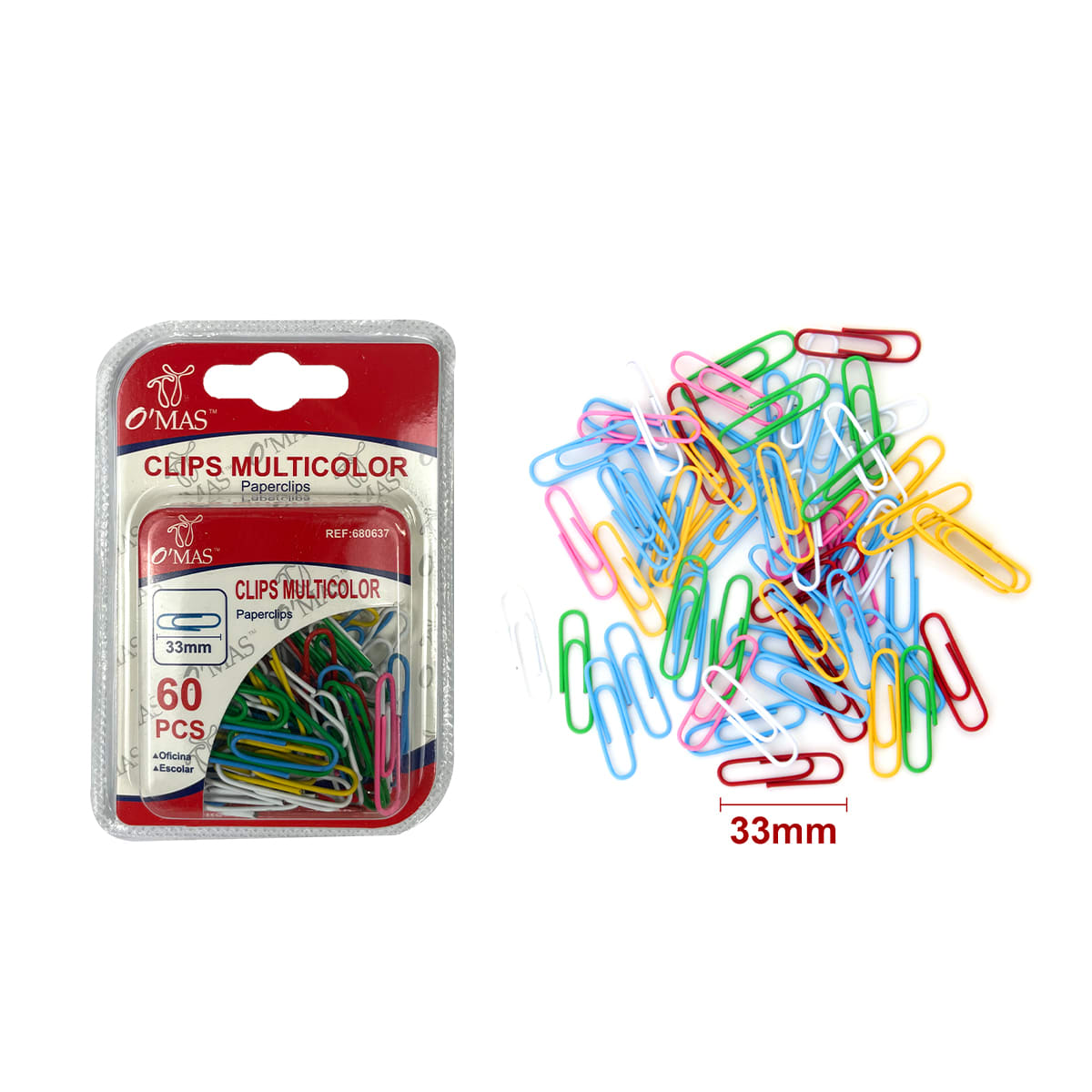 CLIPS MULTICOLOR 33MM 60 PCS 1