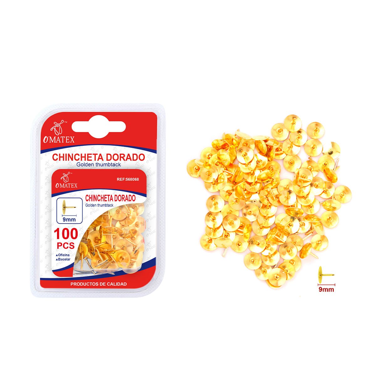 CHINCHETA CON CABEZA CIRCULAR DORADO METAL 9MM 100PCS | 24 UNID2
