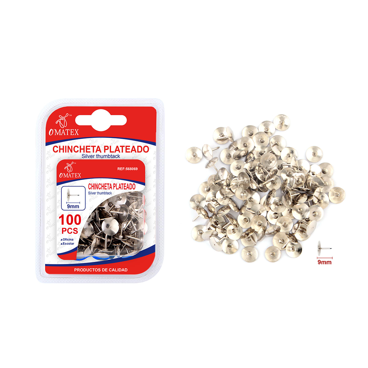 CHINCHETA CON CABEZA CIRCULAR PLATEADO METAL 9MM 100PCS | 24 UNID2