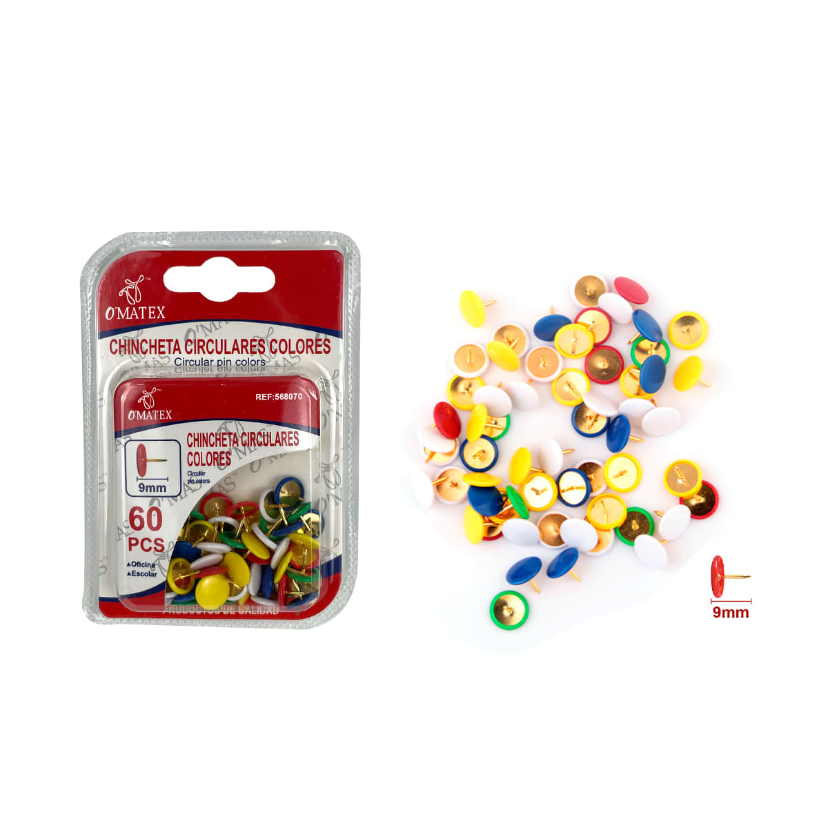 CHINCHETA CON CABEZA CIRCULAR COLORES METAL 9MM 60PCS | 24 UNID2