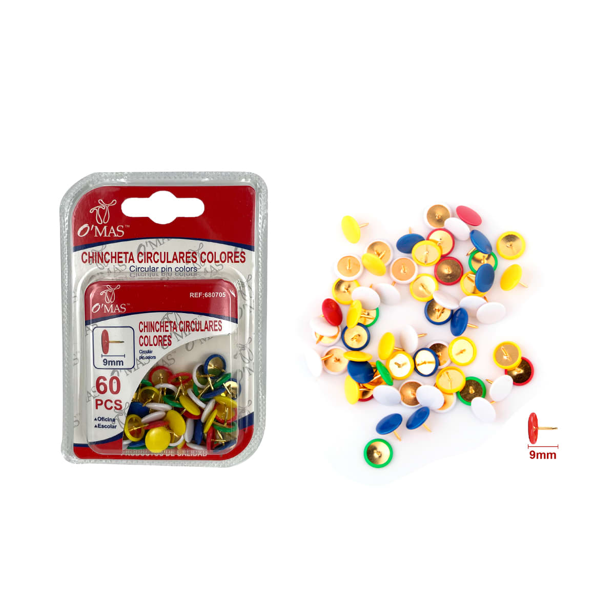 CHINCHETA CON CABEZA CIRCULAR COLORES METAL 9MM 60PCS | 24 UNID 0