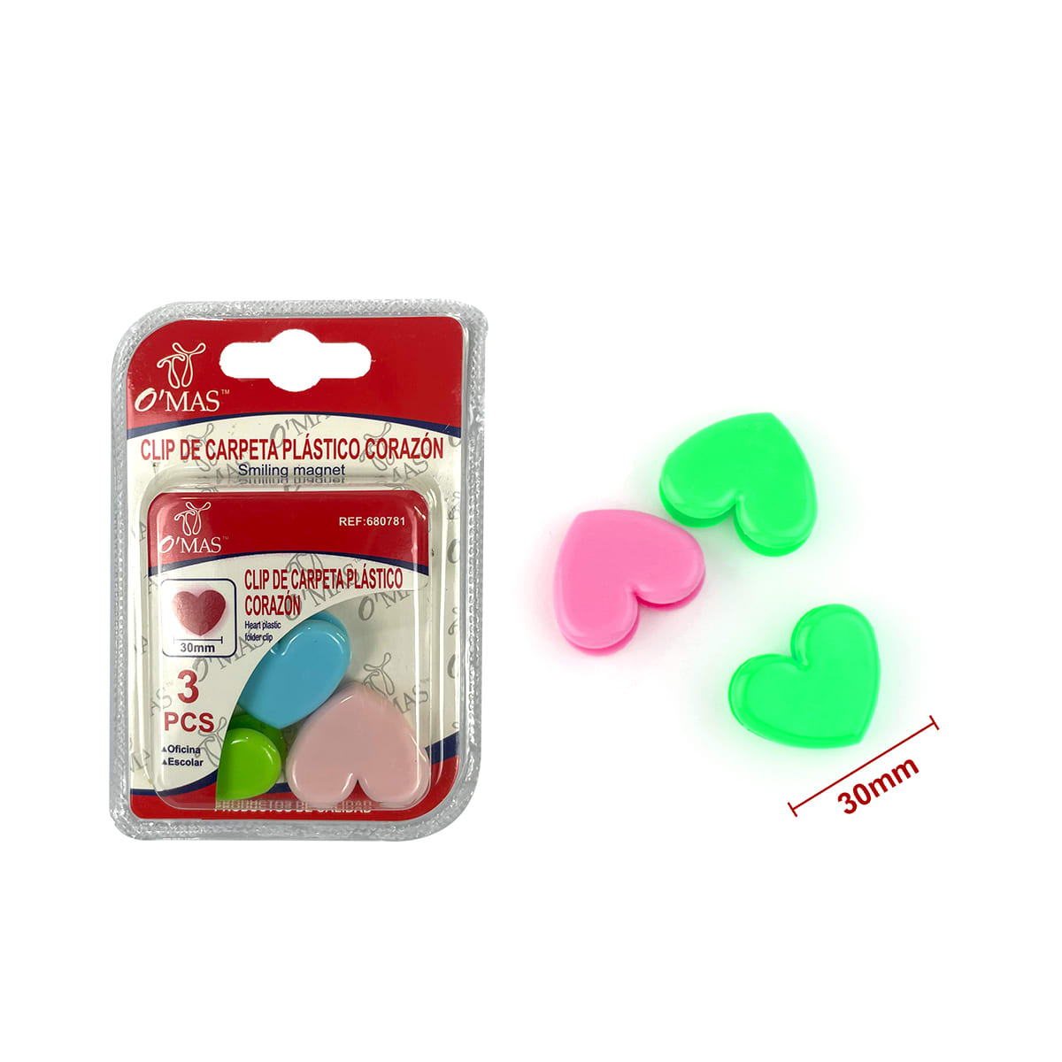CLIP DE CARPETA PLASTICO CORAZON 3 PCS1