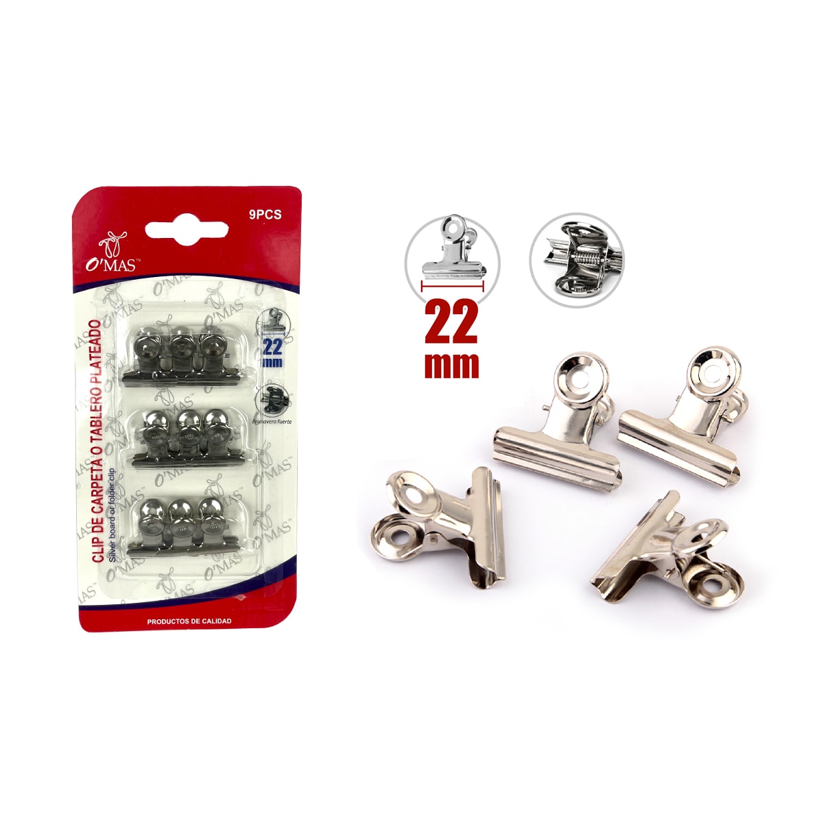 CLIP DE CARPETA O TABLERO PLATEADO 22 MM 9 PCS1