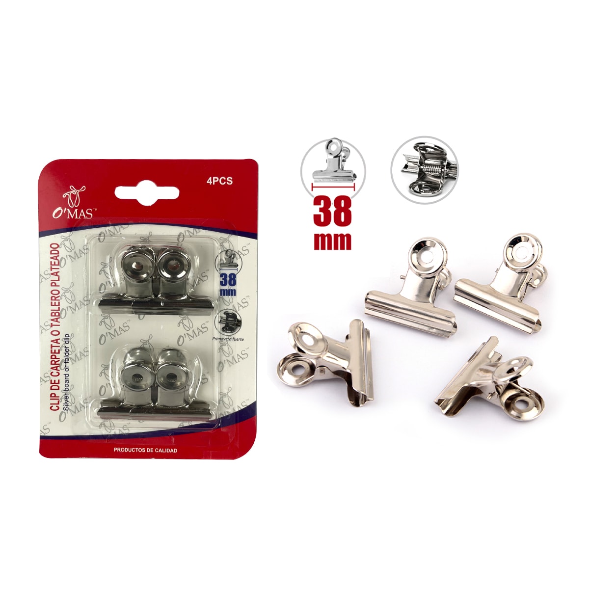CLIP DE CARPETA O TABLERO PLATEADO 38 MM 4 PCS 1