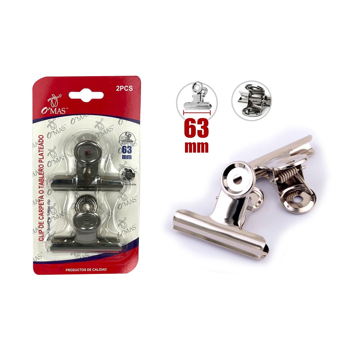 CLIP DE CARPETA O TABLERO PLATEADO 63 MM 2 PCS 1