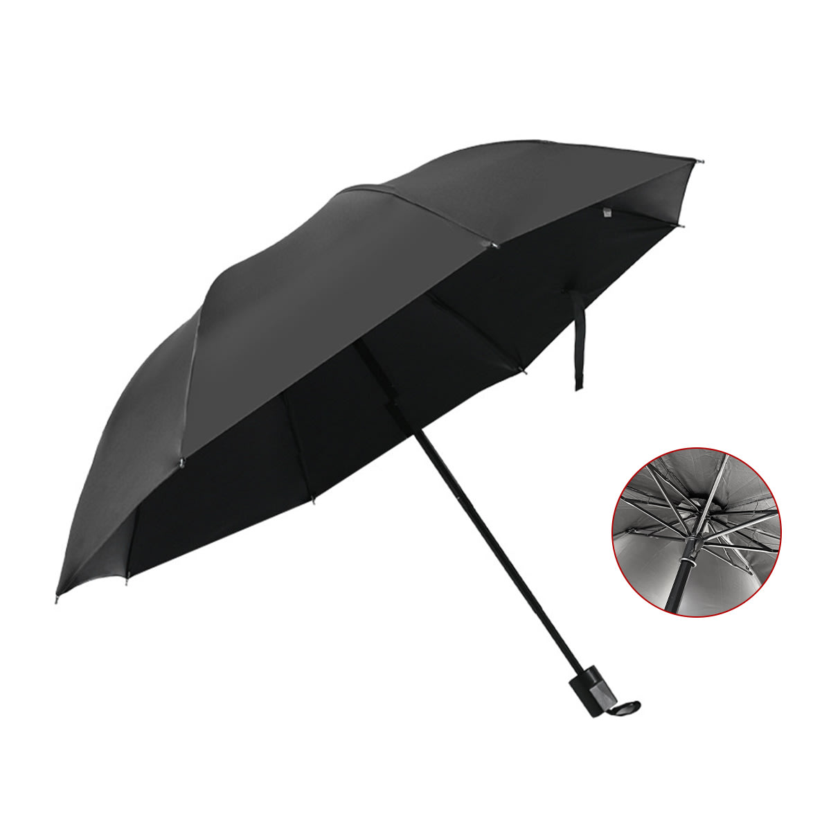 PARAGUAS PLEGABLE LISO COLOR NEGRO  55CM | 72 UNID2