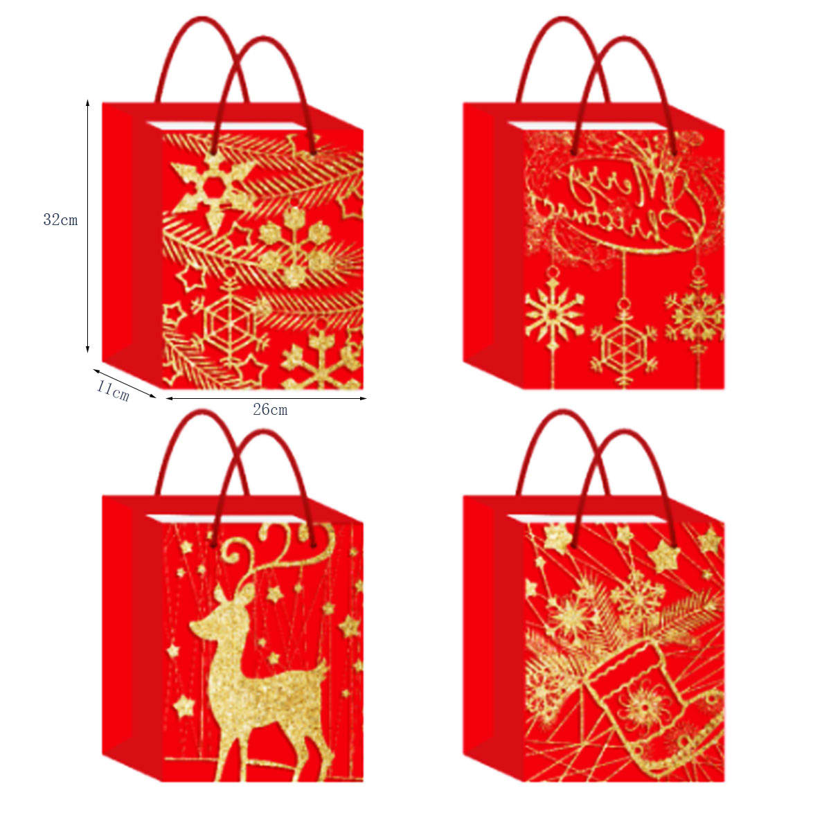 BOLSA DE REGALO NAVIDAD FONDO BLANCO ADORNOS 32X26X11CM | 12 UNID1