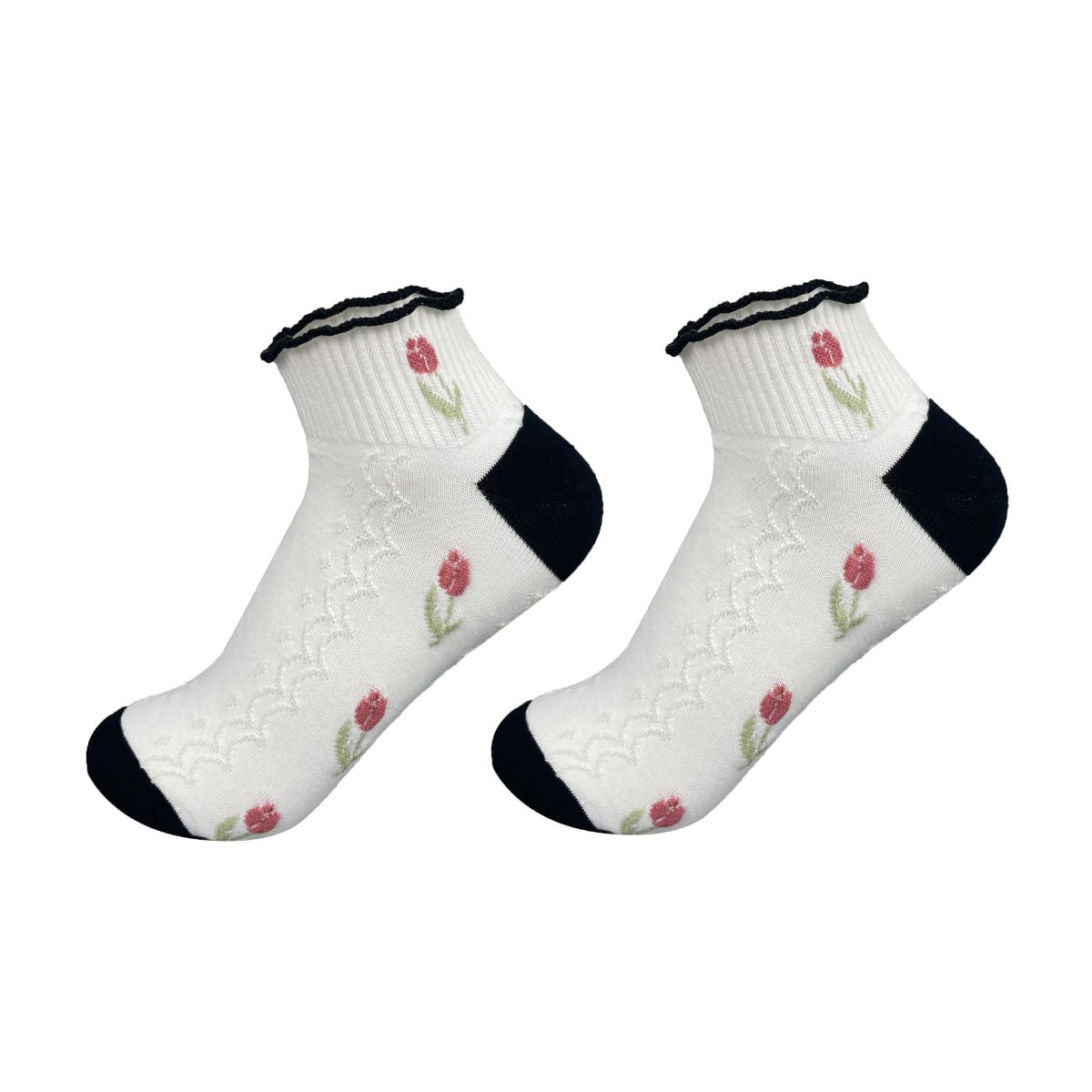 CALCETINES DE MUJER FLORES/NEGRO SIN REMARRADO ALGODÓN | 12 UNID5