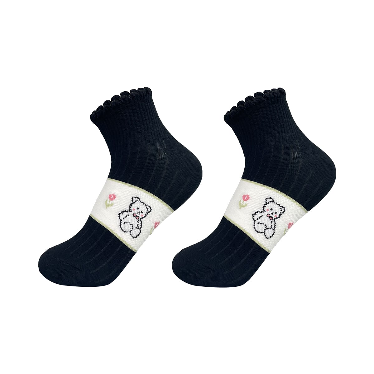 CALCETINES DE MUJER FLORES/NEGRO SIN REMARRADO ALGODÓN | 12 UNID3