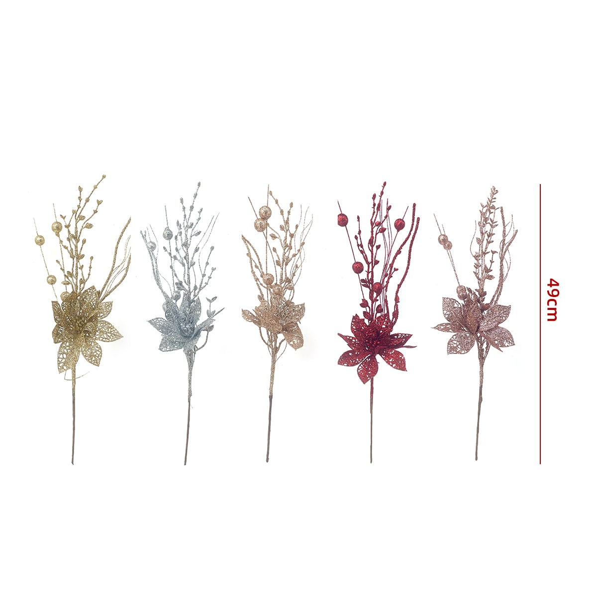 FLORES ARTIFICIALES NAVIDEÑAS BRILLANTES 49CM 0