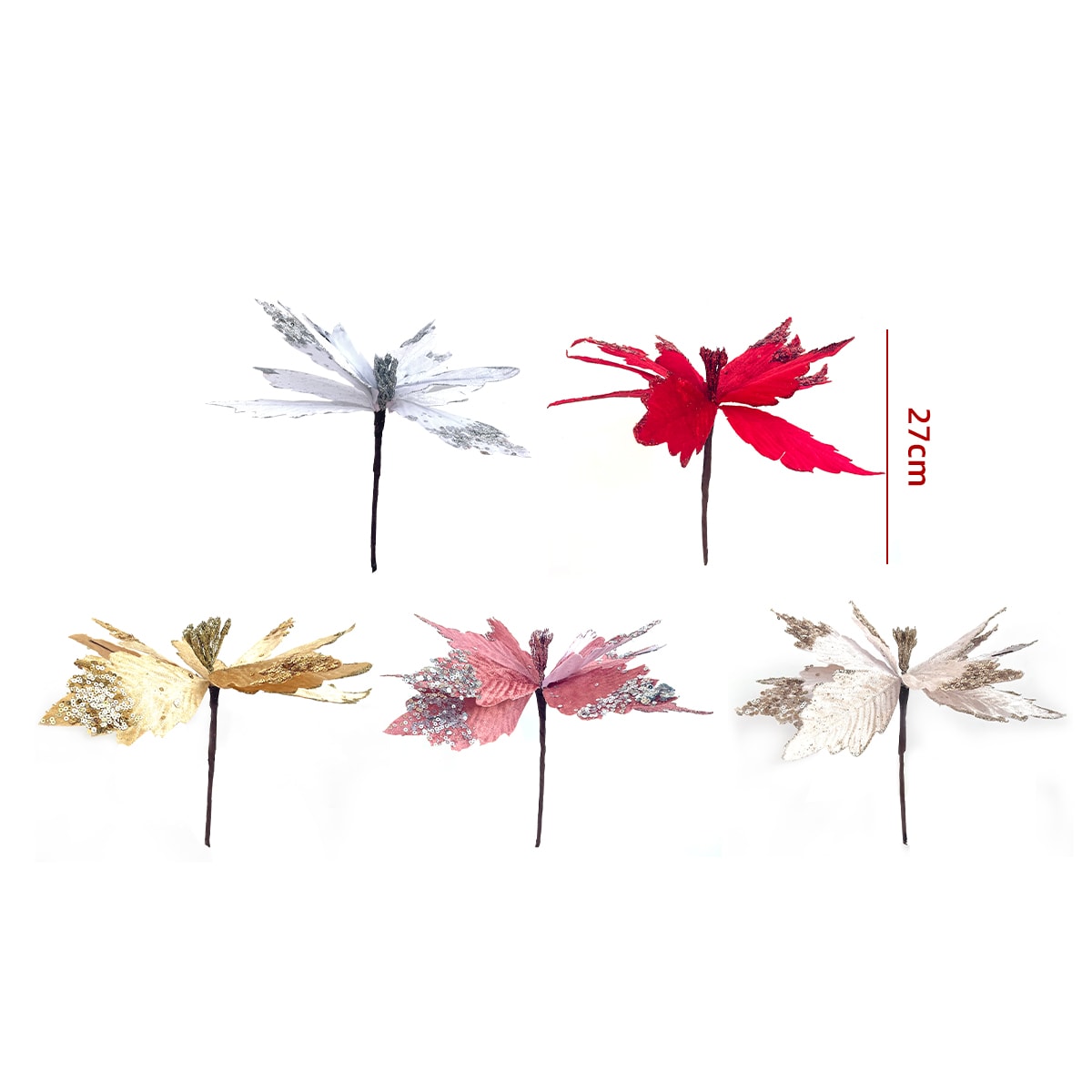 FLORES ARTIFICIALES NAVIDEÑAS BRILLANTES 27CM 3