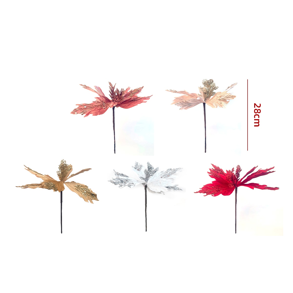 FLORES ARTIFICIALES NAVIDEÑAS BRILLANTES 28CM 0