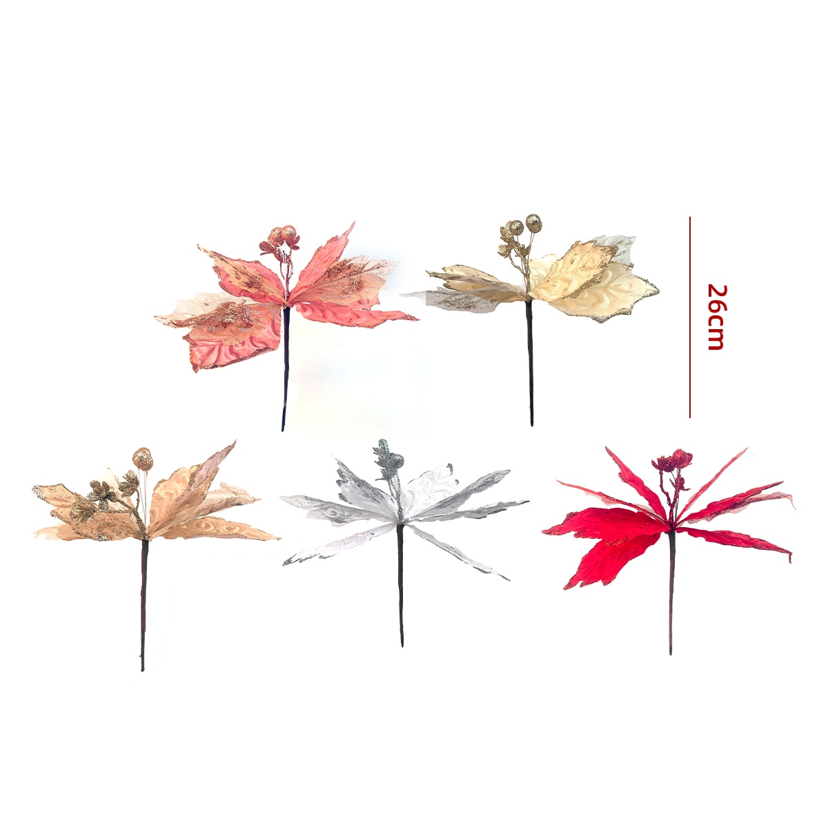 FLORES ARTIFICIALES NAVIDEÑAS BRILLANTES 26CM 0