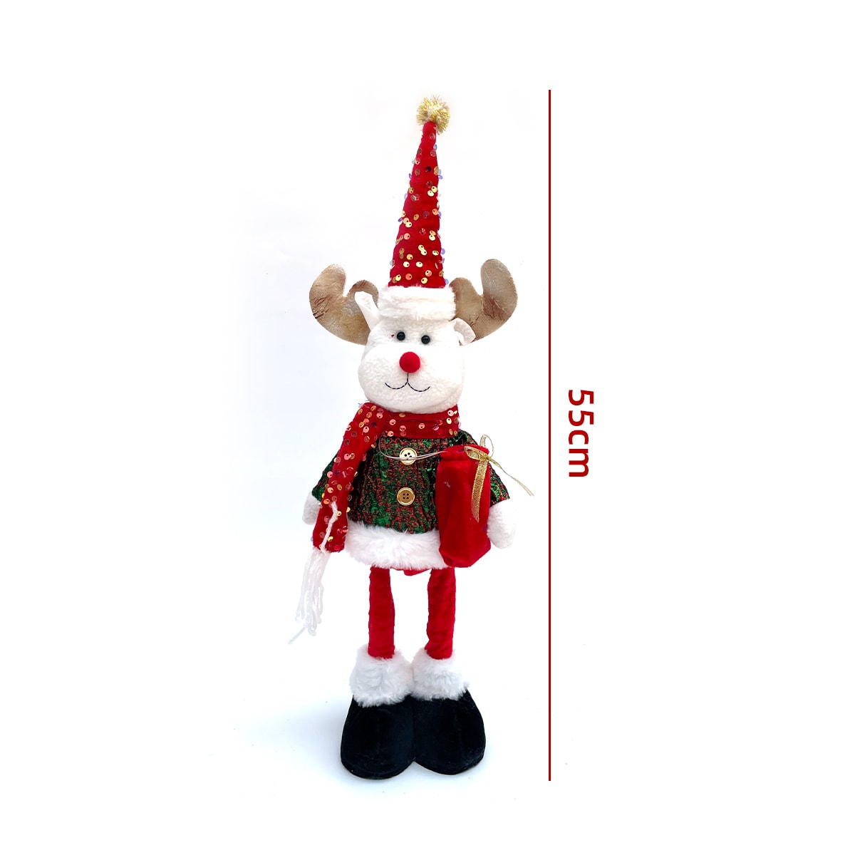 MUÑECO DE NAVIDAD PATAS LARGAS RETRATIL CON LUCES Y SONIDO 55CM2