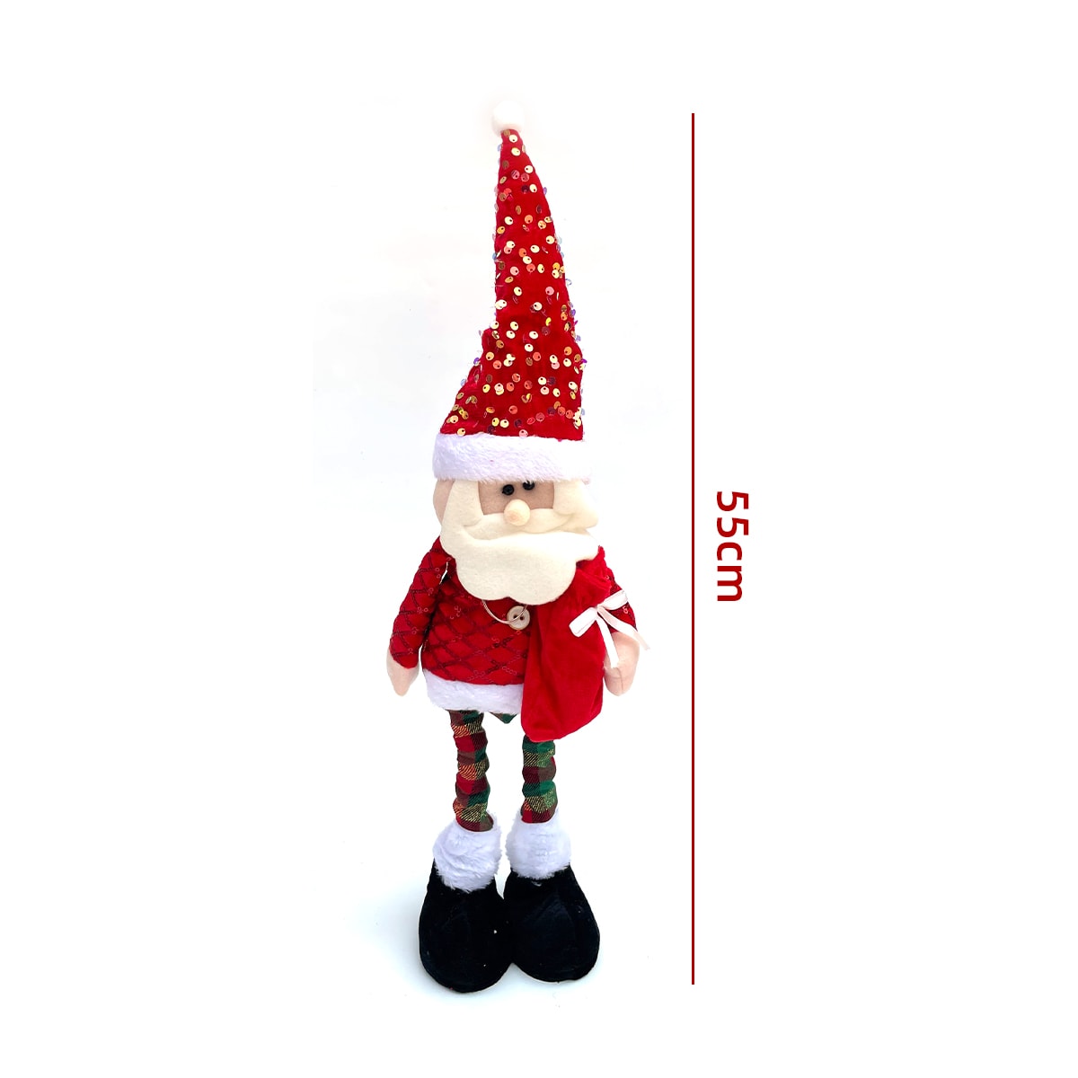 MUÑECO DE NAVIDAD PATAS LARGAS RETRATIL CON LUCES Y SONIDO 55CM4