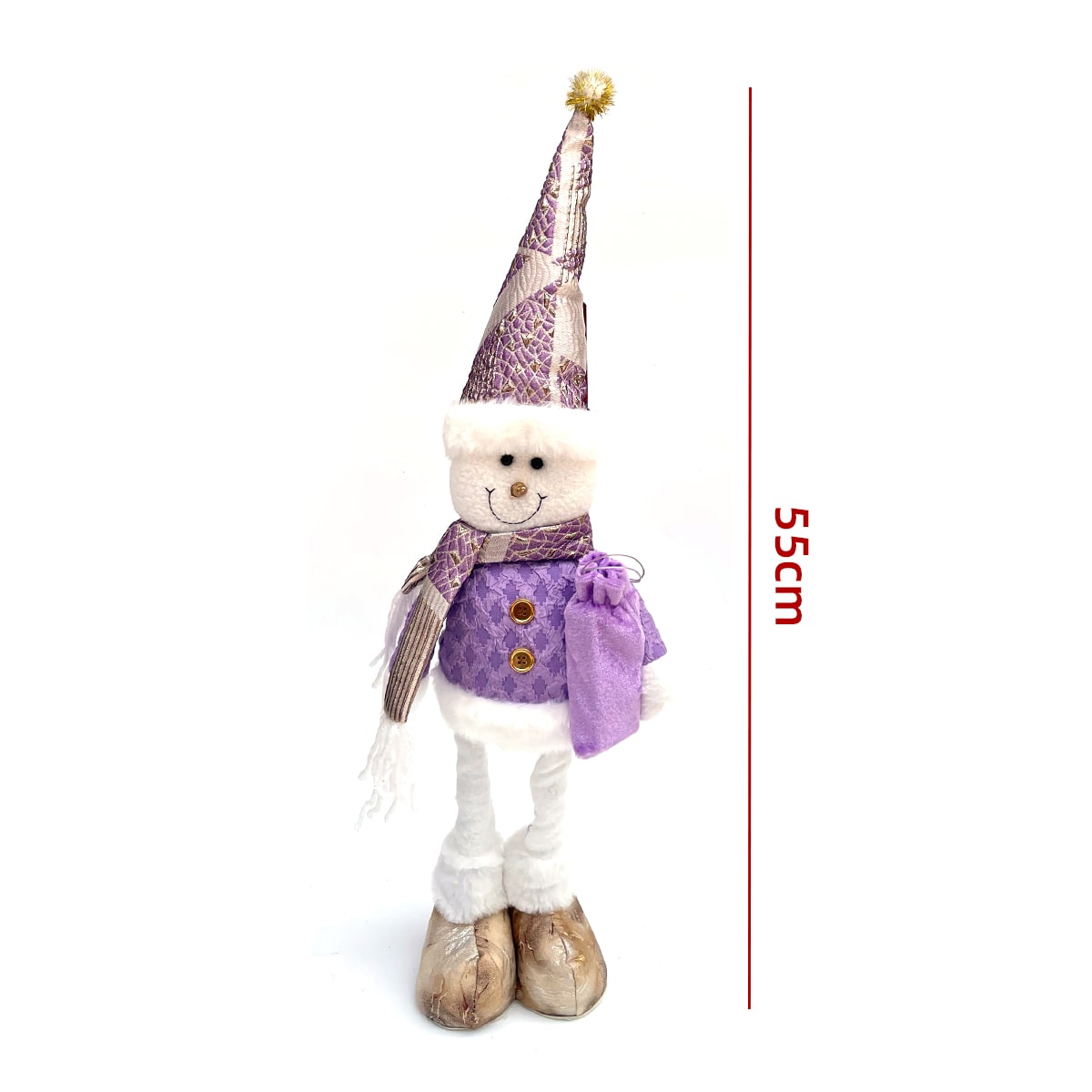MUÑECO DE NAVIDAD PATAS LARGAS RETRATIL CON LUCES Y SONIDO LILA 55CM3