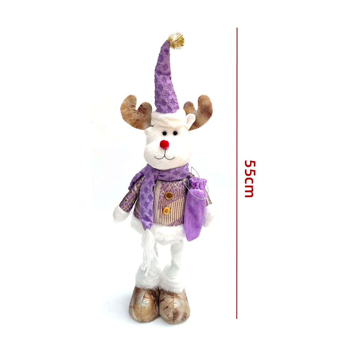 MUÑECO DE NAVIDAD PATAS LARGAS RETRATIL CON LUCES Y SONIDO LILA 55CM4