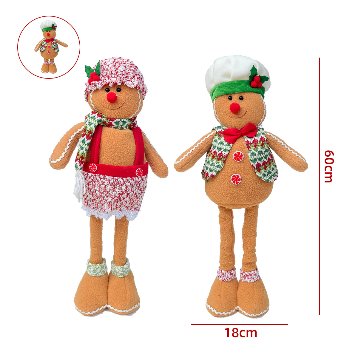 MUÑECO DE NAVIDAD PATAS LARGAS RETRATIL GALLETA JENGIBRE 18X60CM 0