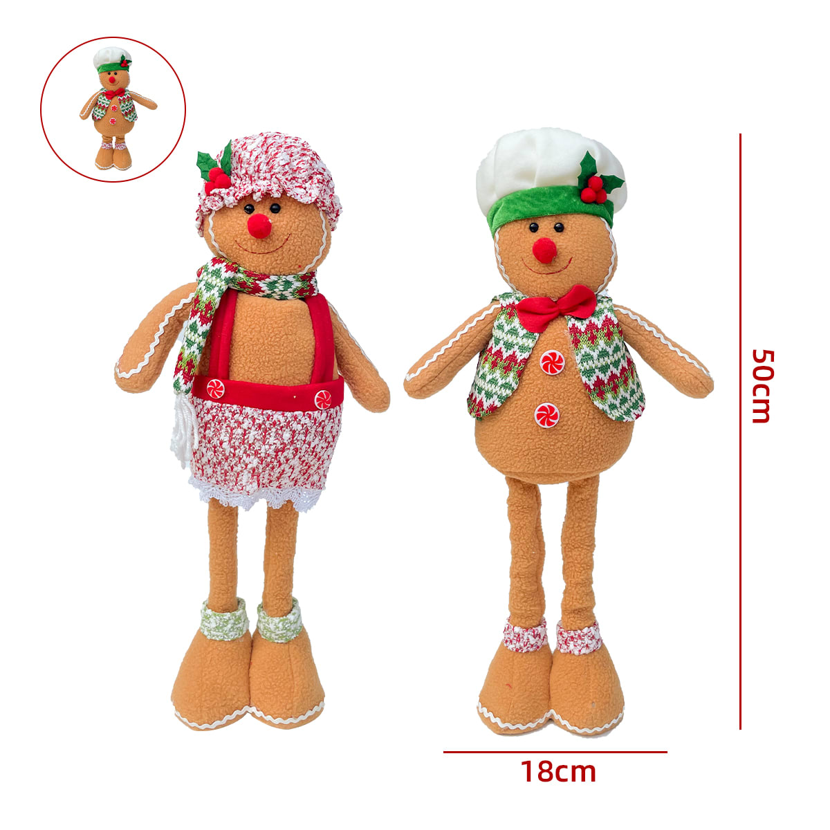 MUÑECO DE NAVIDAD PATAS LARGAS RETRATIL GALLETA JENGIBRE 18X50CM 0