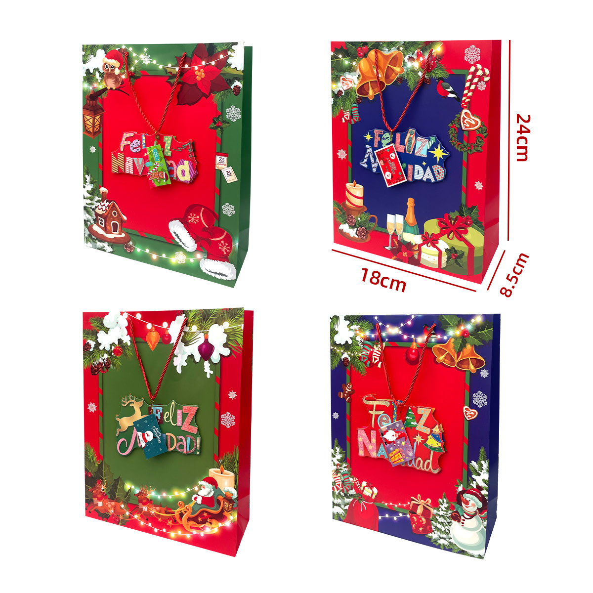 BOLSA DE REGALO FELIZ NAVIDAD 18X8.5X24CM 0