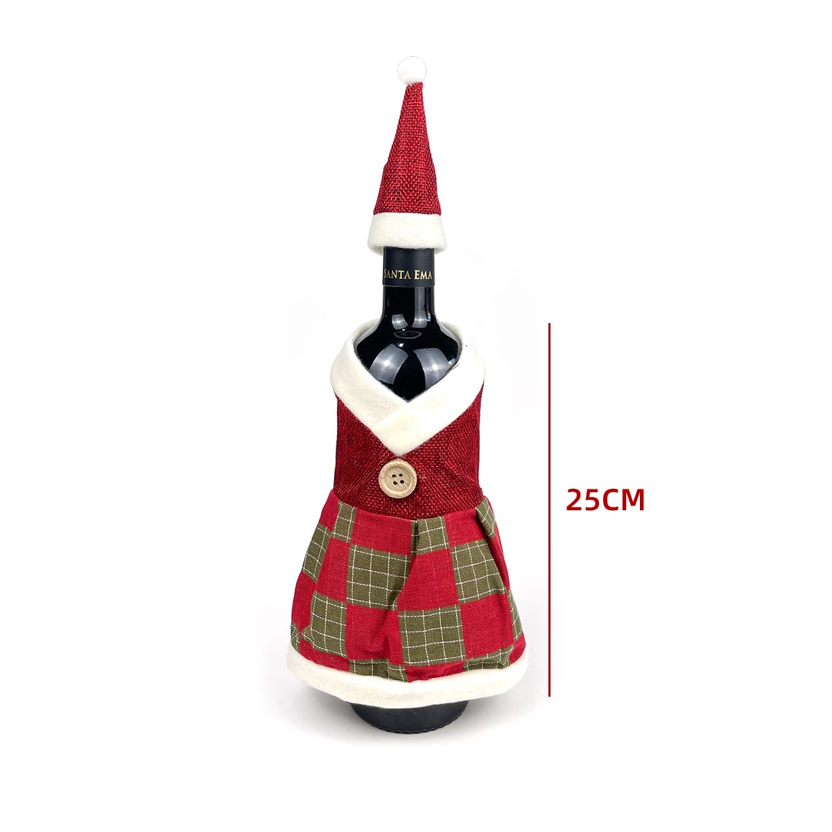 FUNDA DE  BOTELLA DE VINO CON DISEÑO VESTIDO NAVIDEÑO 25CM2
