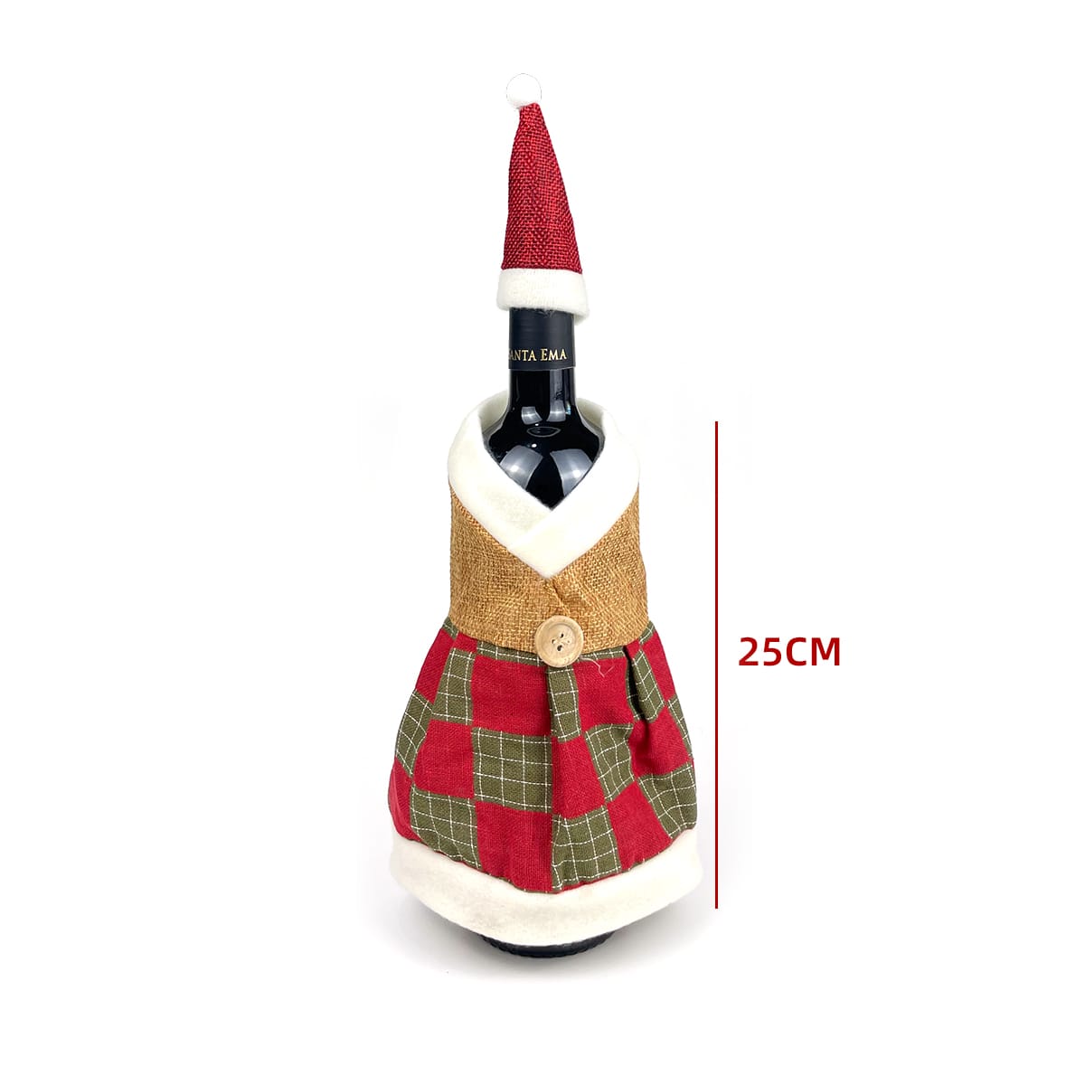 FUNDA DE  BOTELLA DE VINO CON DISEÑO VESTIDO NAVIDEÑO 25CM3