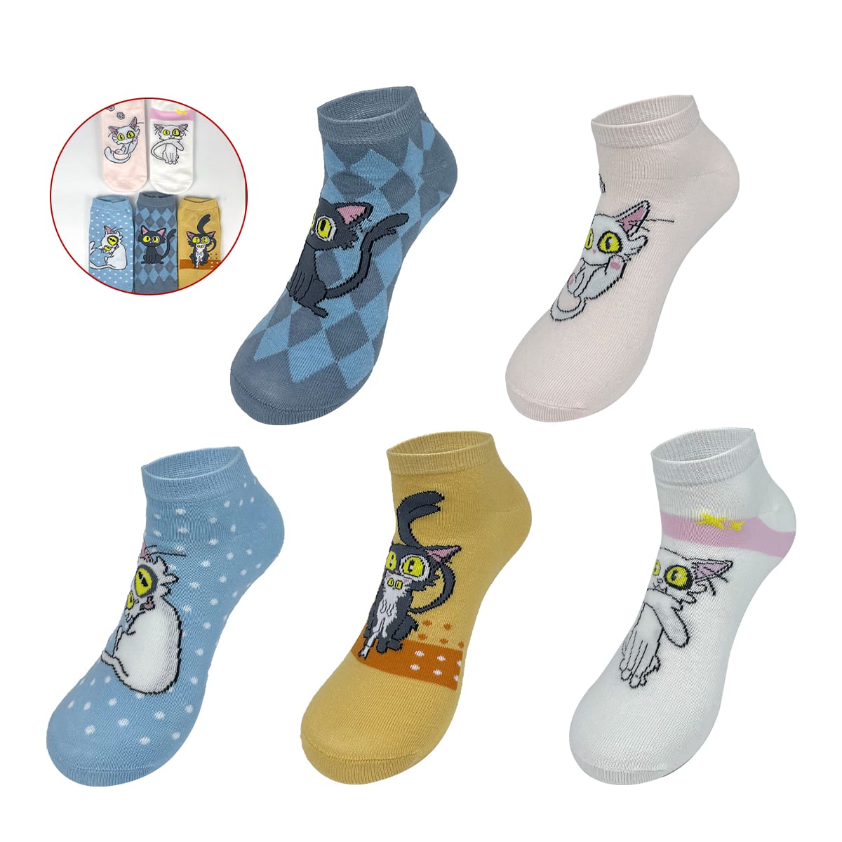 CALCETINES DE NIÑA JUVENIL TOBILLO DISEÑO GATO 6-9 AÑOS1