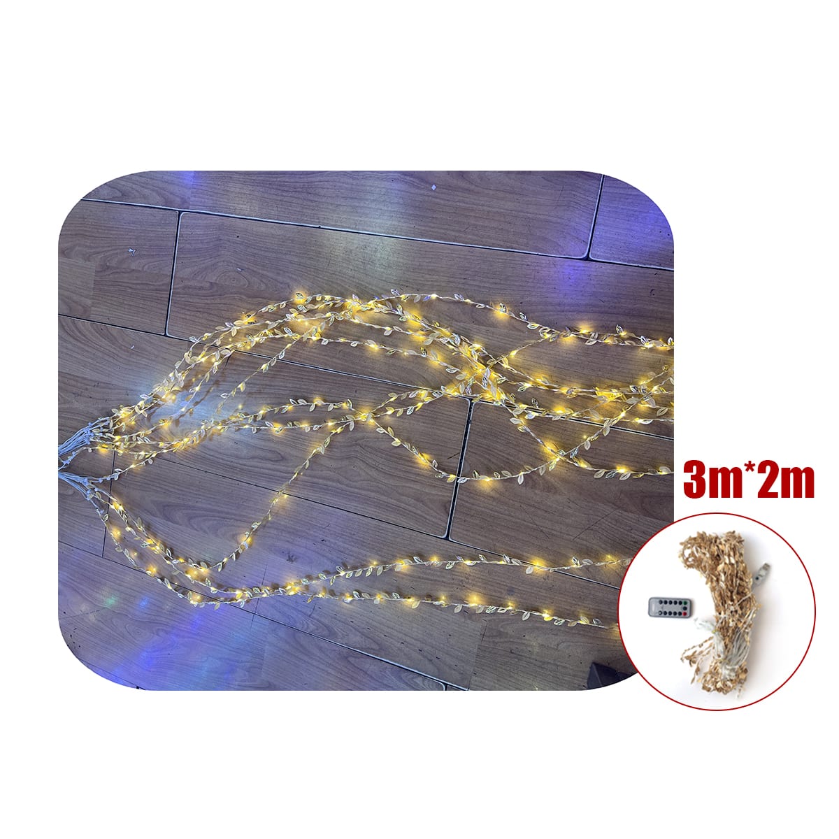 CORTINA DE HOJAS 200 LUCES USB Y CONTROL REMOTO 3X2M1