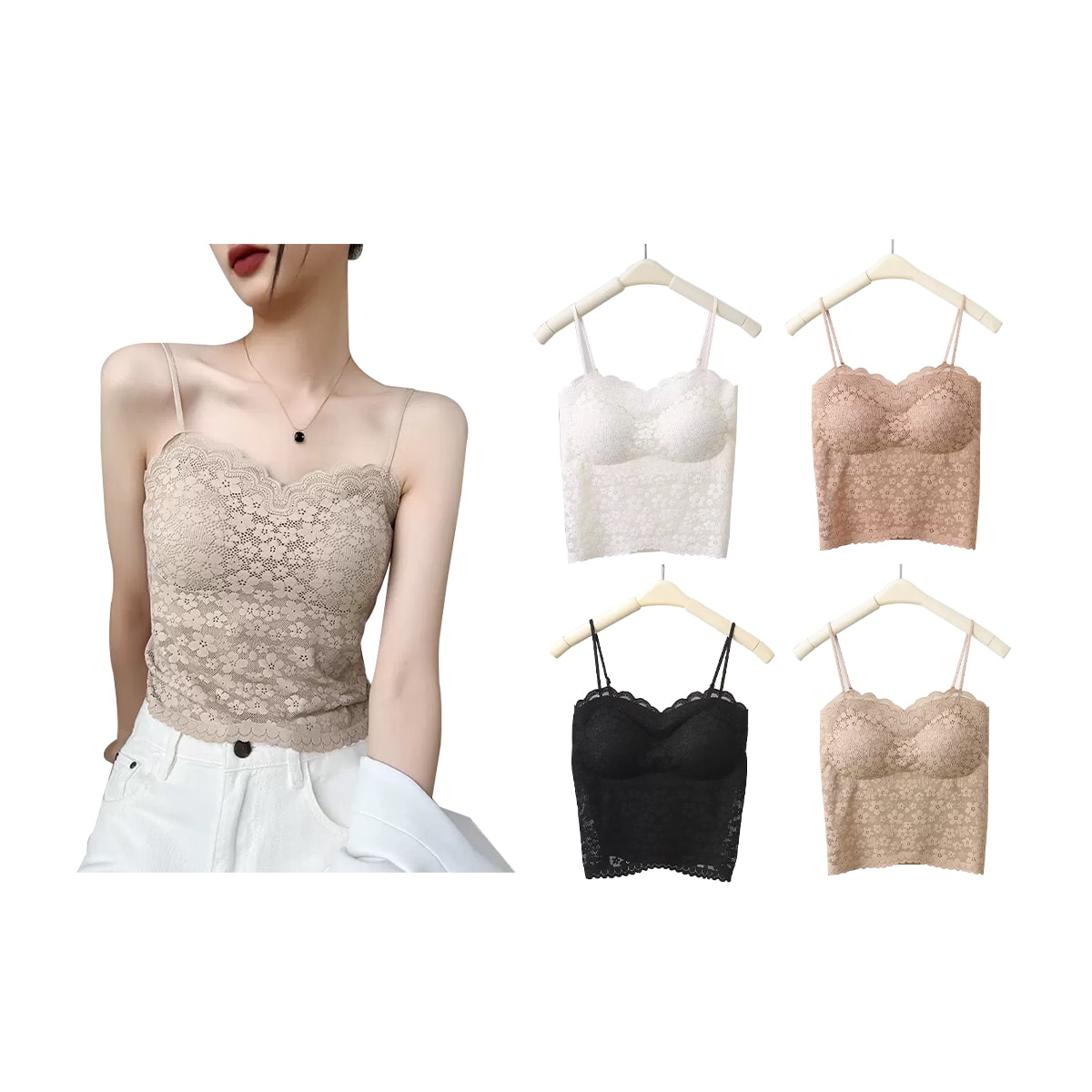 POLERA PABILO CORTA ENCAJE MUJER COPA PREHORMADA T.U2