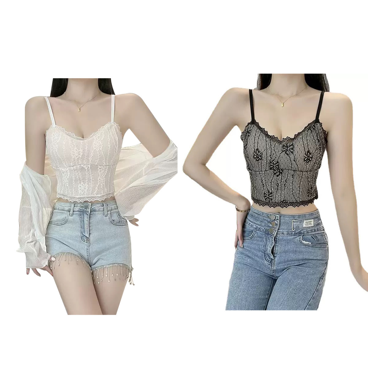 POLERA PABILO MUJER CORTA ENCAJE MUJER COPA PREHORMADA T.U2