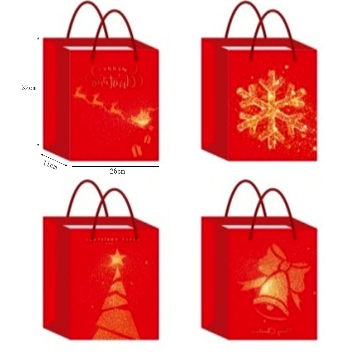 BOLSA DE REGALO NAVIDA FONDO ROJO DETALLES DORADOS  44X31X12CM | 12 UNID 2