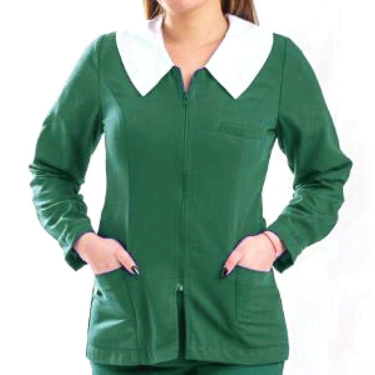 DELANTAL MANGA LARGA LISO AZUL Y VERDE CON CIERRE S-M-L-XL-2XL3