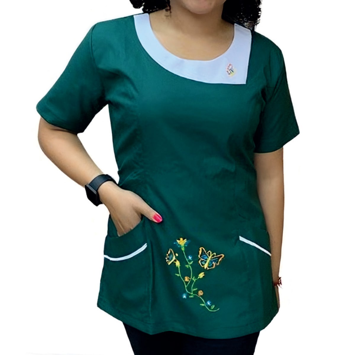 DELANTAL MANGA CORTA DISEÑO CON  CIERRE ATRAS COLOR AZUL Y VERDE S-M-L-XL-2XL2