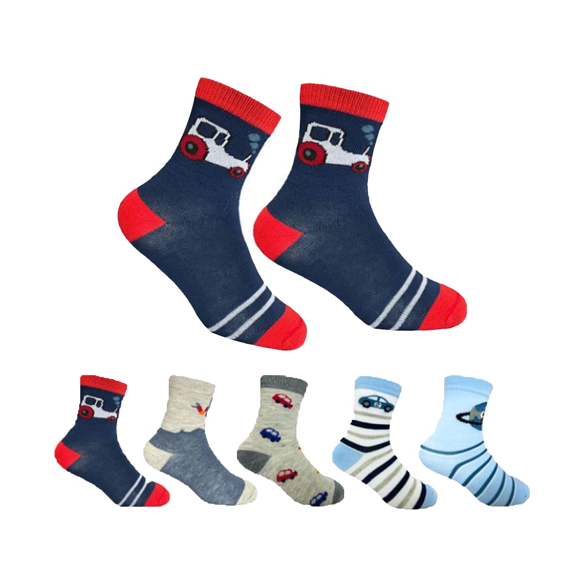 CALCETINES DE BEBE NIÑO CORTE MEDIO CON DISEÑOS TALLA 9-18 MESES | 12 UNID1