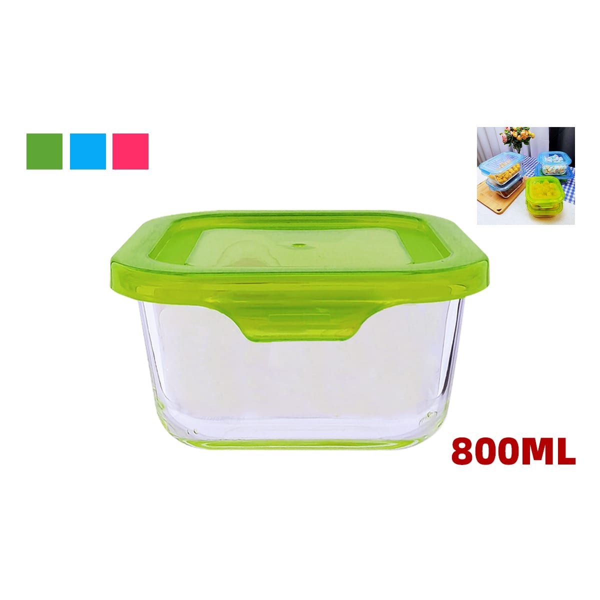 CONTENEDOR DE VIDRIO PARA HORNO MICROONDAS 800ML 15*15*6.2CM 1
