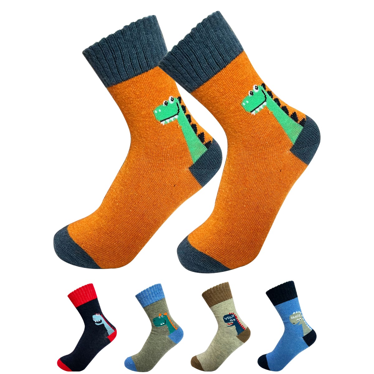 CALCETINES DE NIÑO LANA DISEÑO DINOSAURIO TALLA 4 |12 UNID2