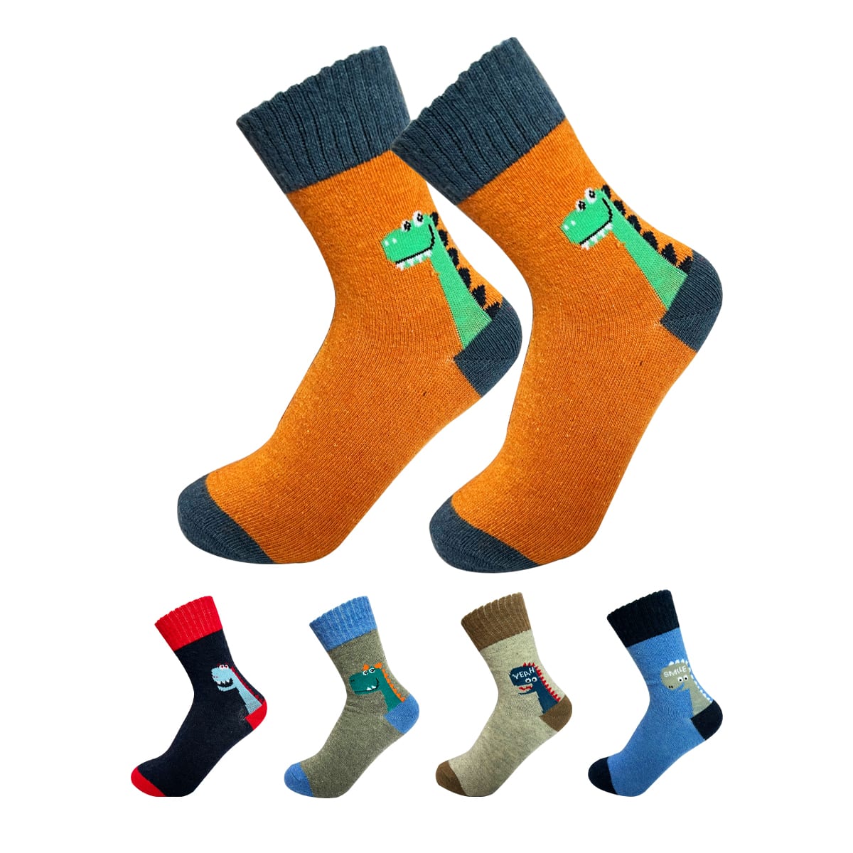 CALCETINES DE NIÑO LANA DISEÑO DINOSAURIO TALLA 4 |12 UNID3
