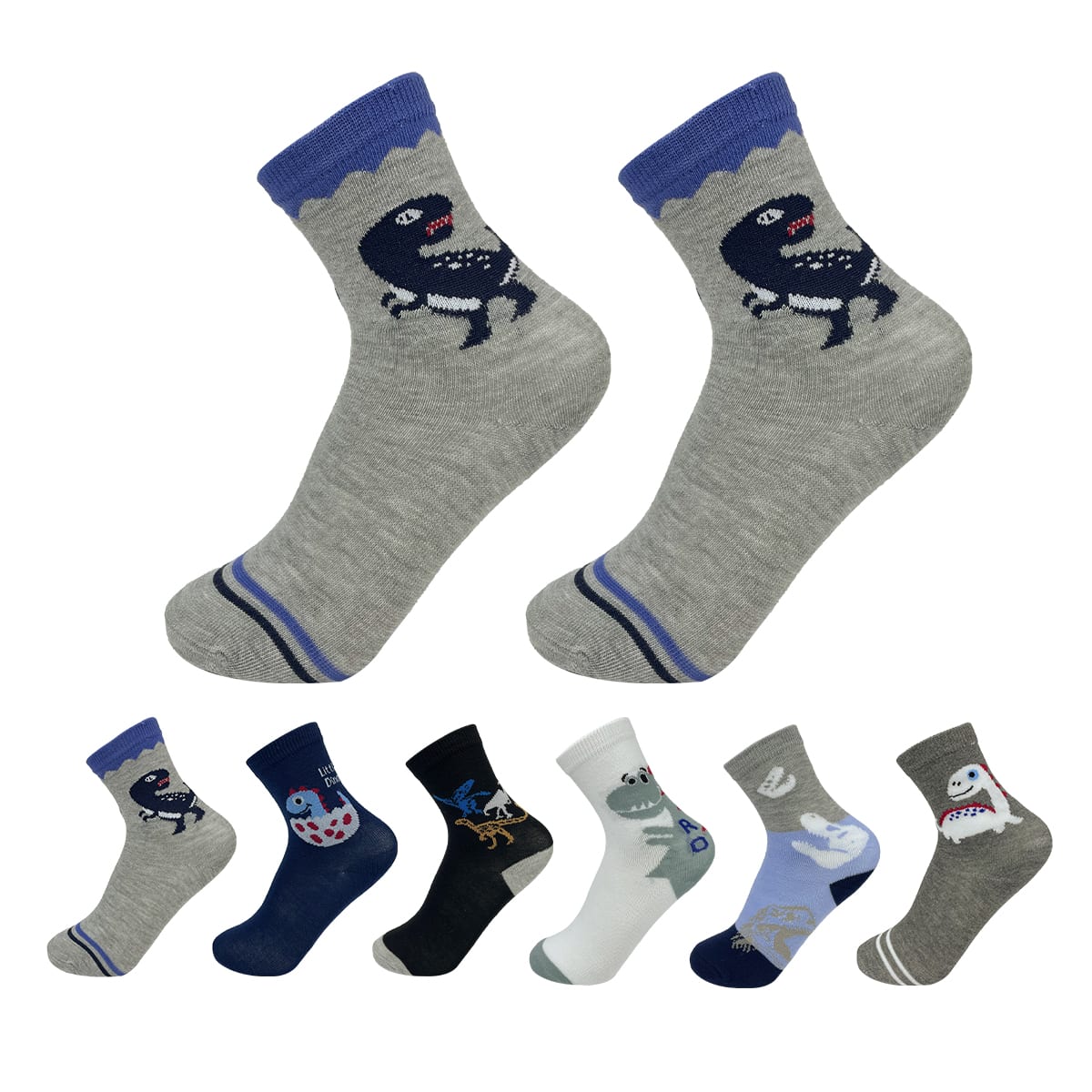 CALCETINES DE NIÑO LISO DISEÑO DINOSAURIO TALLA  9-12  AÑOS| 12 UNID 0