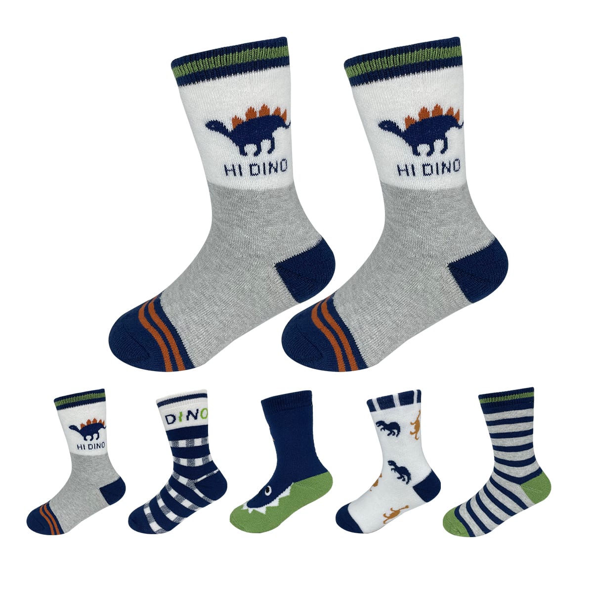 CALCETINES DE NIÑO DINOSAURIO Y FRANJAS TOALLA TALLA 6-9 AÑO | 12 UNID2