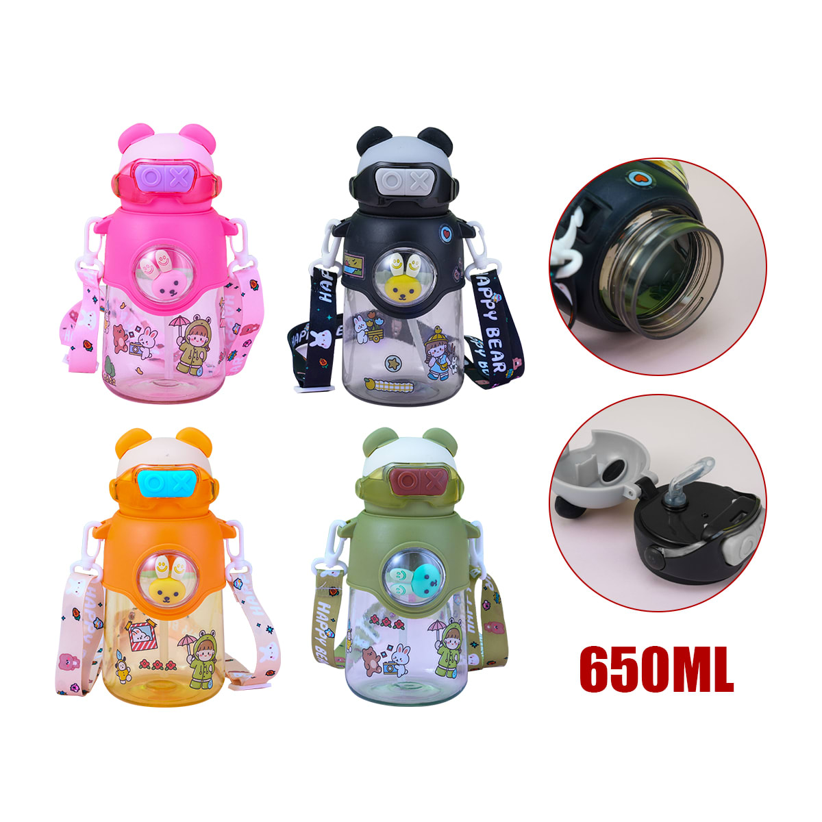 BOTELLAS DE AGUA PLASTICO DISEÑO OSO 650ML COLORES 0