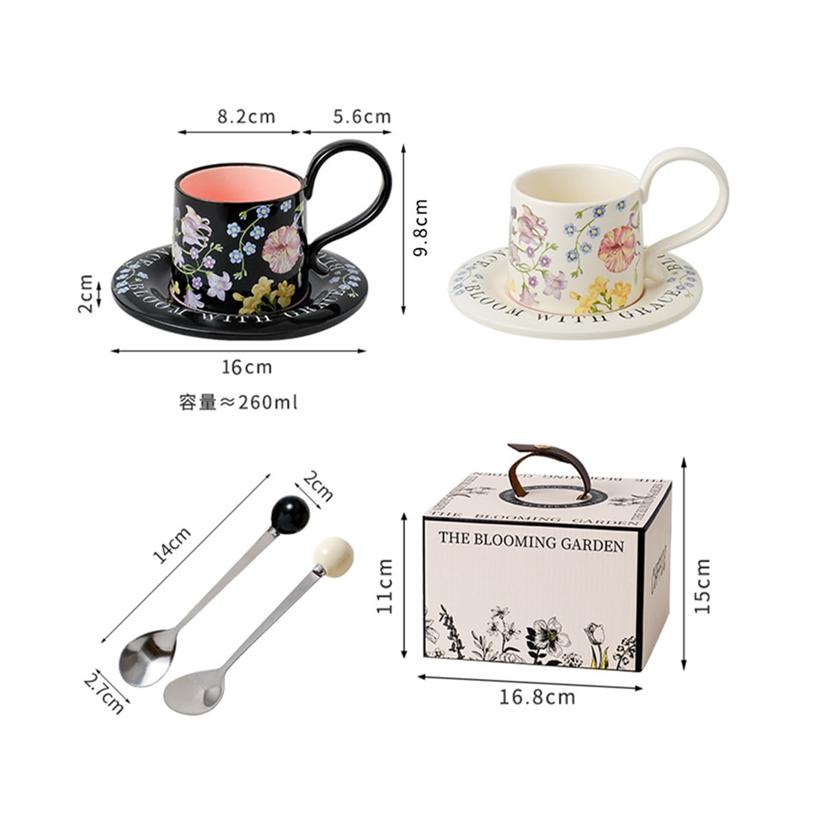 SET TAZA FLORAL 7.5×6.3 CM + PLATO 16 CM + CUCHARA | VENTA POR MAYOR2