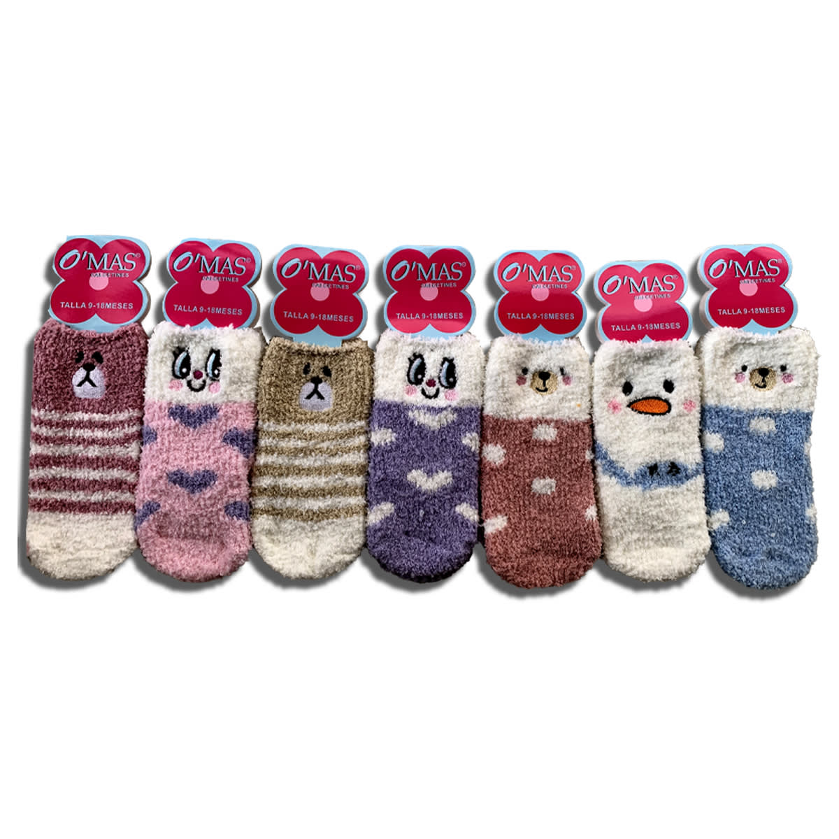 CALCETINES DE BEBE TOALLA CON DISEÑO ANIMALES 9-18 MESES | 12 UNID3