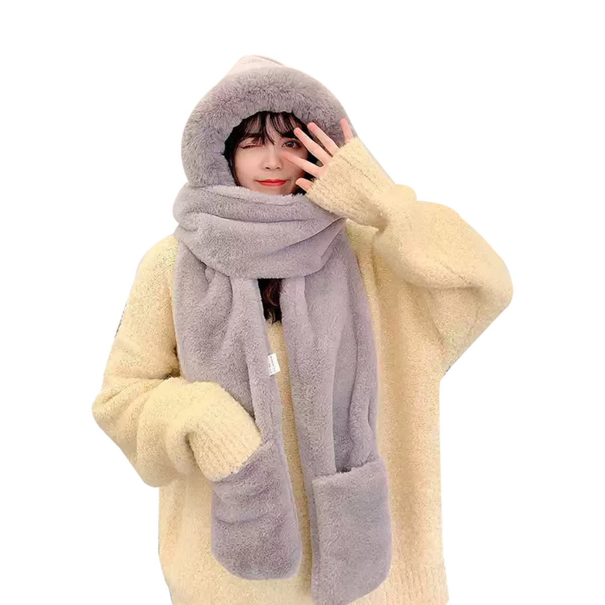 GORRO DE MUJER CON BUFANDA Y GUANTES 3 EN 1 TALLA UNICA | 12 UNID3