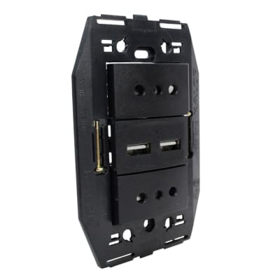 Conjunto Usb Doble + Enchufe Hembra Doble 2p+T 10a S/Tapa Negro Kalop1