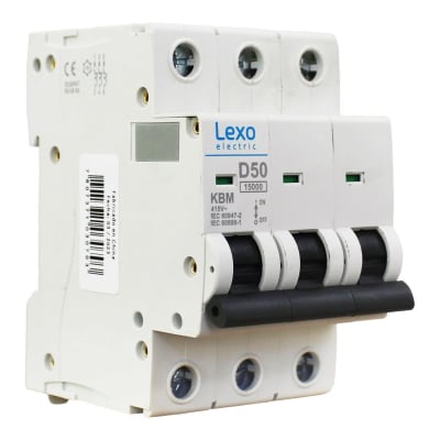 Interruptor Automático MCB 3P 50A Curva D 15kA Lexo